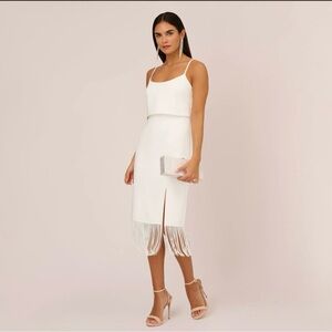Adrianna Papell White Fringe Midi Dress
